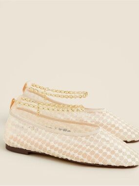 J. Crew Cream Lace Ballet Flats with Gold Chain Anklet